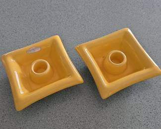 Red Wing Pottery Yellow Candle Holders