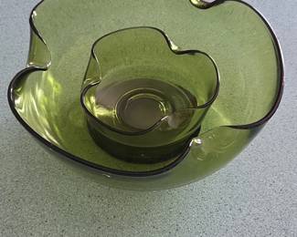 Anchor Hocking Green Chip  Dip Bowl Set