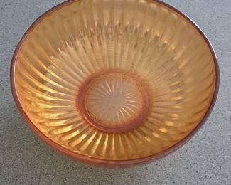 Amber Carnival Glass Ribbed Bowl second image