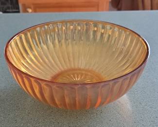 Amber Carnival Glass Ribbed Bowl
