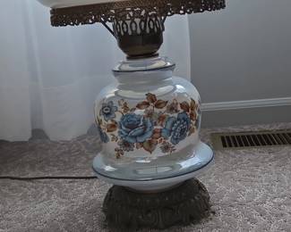 Blue Floral Milk Glass Hurricane Lamp second image
