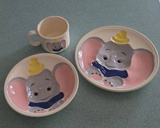 Vintage Walt Disney Dumbo Plate, Bowl  Mug Set