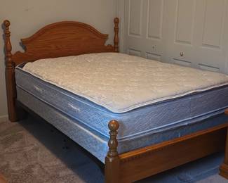 Queen Size Oak Bed Frame with Serta Mattress