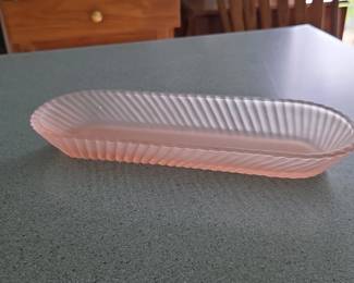 Pink Frosted Glass Relish Tray