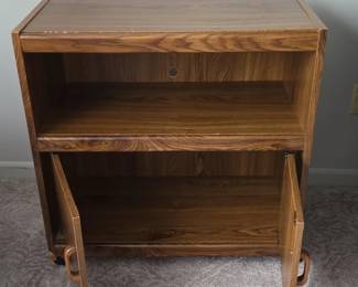 Vintage Oak Veneer Rolling Cabinet second image