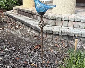 Exhart Solar Pearlized Hand Blown Glass Bird Garden Stake