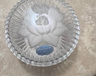 Handmade Lead Crystal Bowl with Frosted Floral Motif from West Germany
