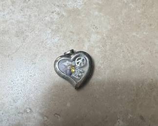 Heart Locket Charm with Peace Sign, Dog Bone, and 'M' Charm