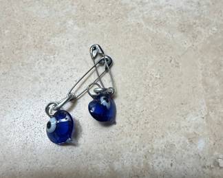 Evil Eye Heart Charm Safety Pin Brooch