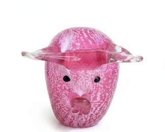 Pink Speckled Glass Bull Figurine - Murano Style