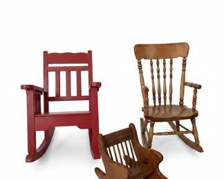 Children's Rocking Chairs (Set of 3) - Spindle Back, Red Slat Back, Miniature Spindle Back