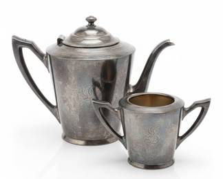 Poole Silver Company Style 3116 Teapot and Sugar Bowl Set ~ Silver Plated