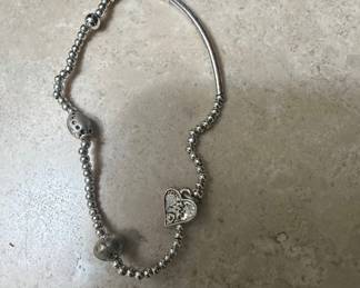 Sterling Silver Beaded Bracelet with Heart Charm