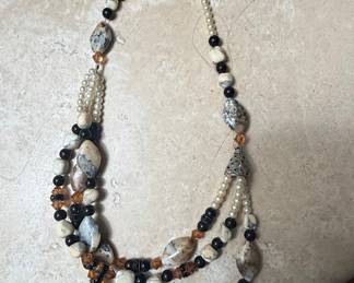 Multi-Strand Beaded Necklace with Agate and Pearls