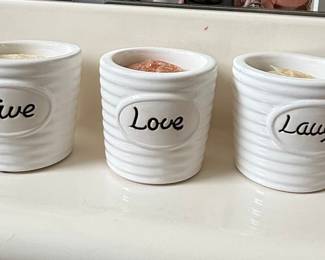 Live Laugh Love White Ceramic Ribbed Planter Set
