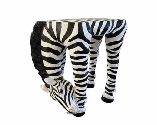 Wooden Handpainted Zebra Form Stool/Plant Stand