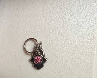 Hamsa Hand Keychain with Pink Crystal