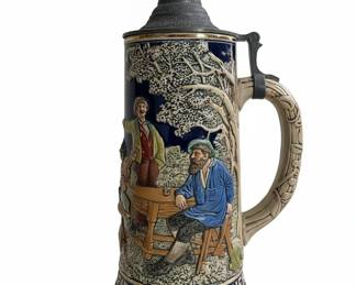 German Beer Stein with Pewter Lid - "Bleibt Froh Das"