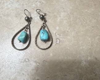 Native American Turquoise Sterling Silver Dangle Earrings