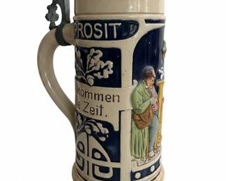 German Beer Stein ~  Pewter Lid Missing