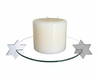 Wooden Menorah with Star of David Base and Glass Candle Plate