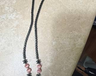 Hematite and Rose Quartz Heart Pendant Necklace
