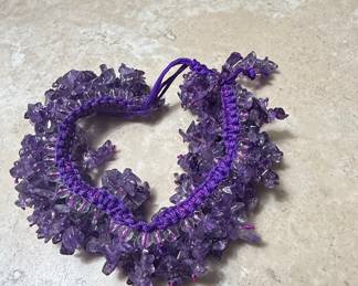 Amethyst Chip Beaded Bracelet with Macrame Cord