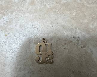 14K Yellow Gold Old English 'QJ' Monogram Charm Pendant