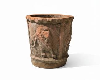 Terracotta Planter with Lion Motif
