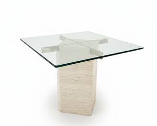 Artedi Travertine and Glass Pedestal Side Table