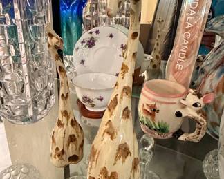 Vintage Hand-Painted Ceramic Giraffe Figurines