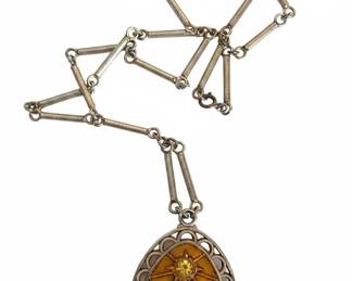Vintage "November" Sunburst Pendant Necklace with Citrine-like Stone