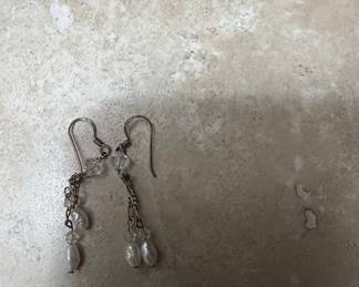 Sterling Silver Freshwater Pearl and Crystal Dangle Earrings