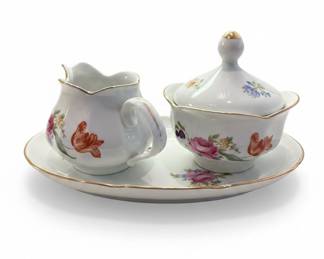 J. & J. Menau Sugar Bowl and Creamer Set with Tray