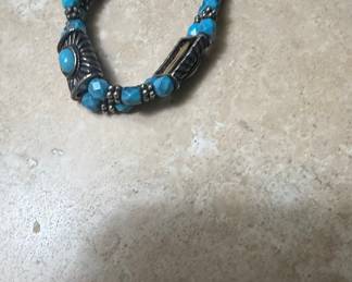 Turquoise Beaded Stretch Bracelet with Silver-Tone Metal Accents