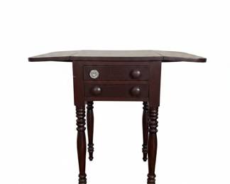 Antique Sheraton Drop Leaf Sewing Table with Spool Turned Legs