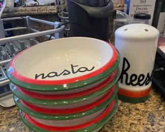 Set of 5 'Pasta' Ceramic Bowls with Matching 'Cheese' Shaker by Baldelli Italia