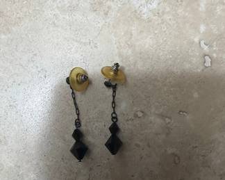 Black Faceted Diamond & Kite Shape Drop Earrings