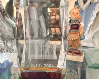 9/11 Memorial Crystal Etching with Figural Base