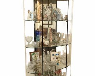 Curved Glass Curio Cabinet Only ~  Decorative Glassware and Figurines NOT Included