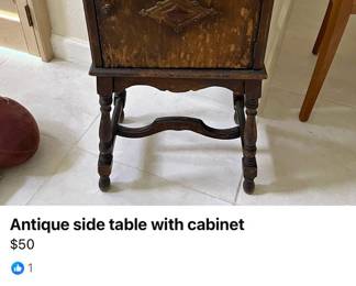Antique Humidor Smoking Stand with Cabinet