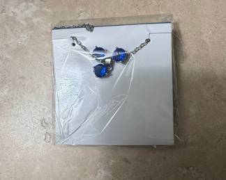 Blue Crystal Pendant Necklace and Earrings Set