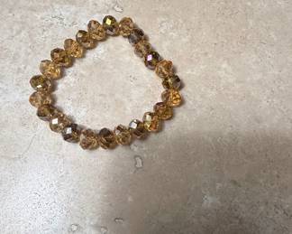 Faceted Amber-Colored Crystal Beaded Bracelet