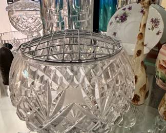 Cut Crystal Rose Bowl with Flower Frog