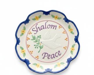 Handcrafted "Shalom Peace" Ceramic Plate with Dove and Olive Branch