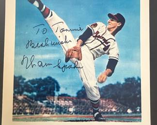 Signed Warren Spahn Cracker Jack Hall of Fame Pitcher Print