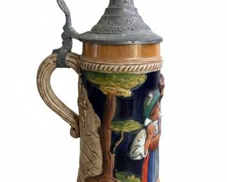 German Beer Stein with Pewter Lid