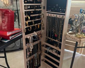 Light Wood Jewelry Armoire with Mirrored Door