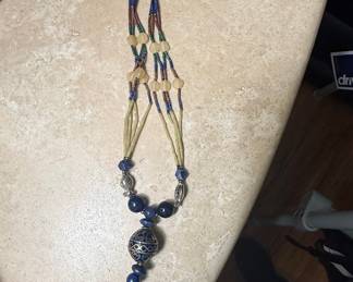 Bohemian Lapis Lazuli and Carnelian Beaded Necklace with Tassel