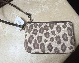Coach Corner Zip Wristlet Leopard Print